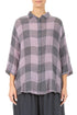 Loose Large Check Lilac Gauze Linen Shirt 1