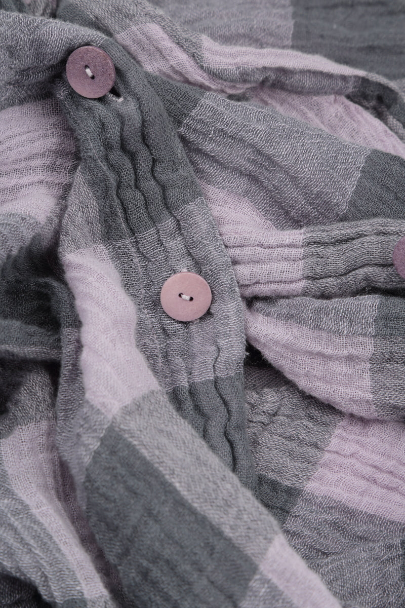 Loose Large Check Lilac Gauze Linen Shirt 5