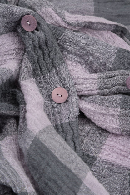 Loose Large Check Lilac Gauze Linen Shirt 5