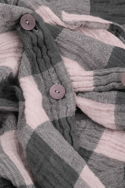Chemise en lin gaze ample à grands carreaux rose lilas