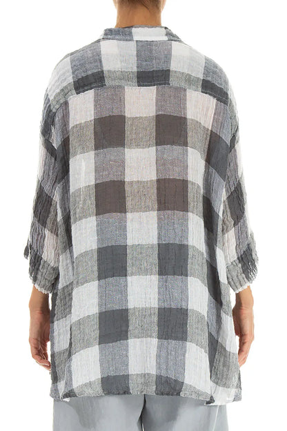 Chemise ample en gaze de lin blanche à grands carreaux