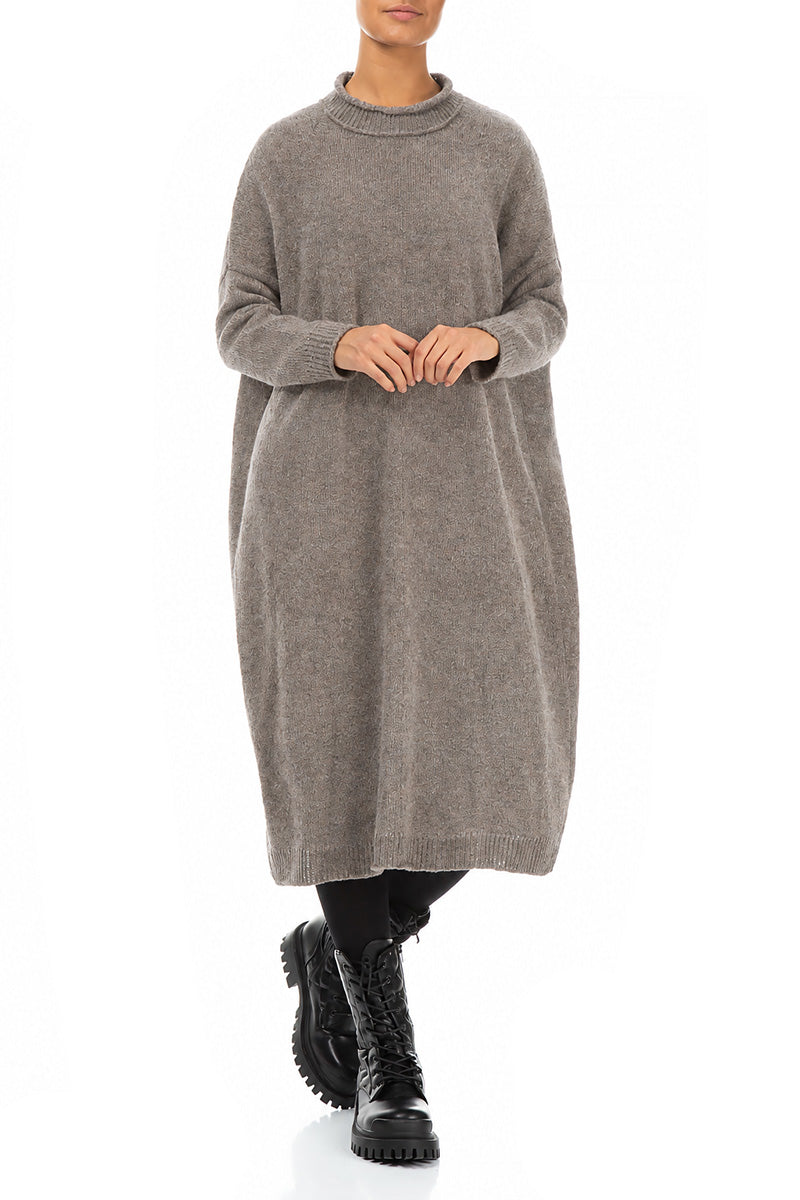 Loose Light Brown Knitted Wool Dress 4