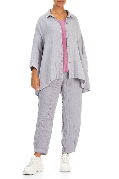 Loose Lilac Grey Textured Linen Shirt 4