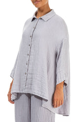 Loose Lilac Grey Textured Linen Shirt 3