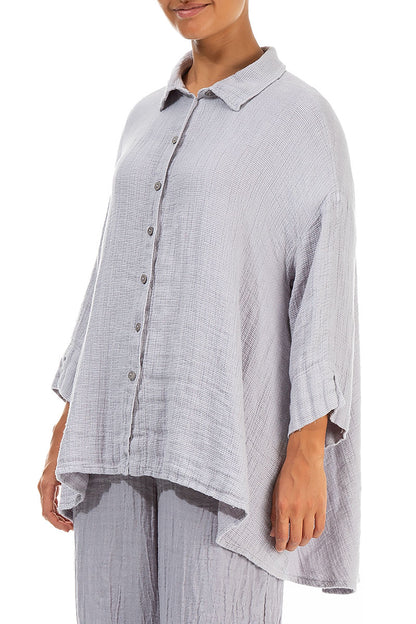Loose Lilac Grey Textured Linen Shirt 3