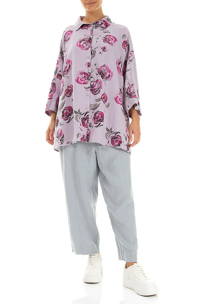 Chemise en lin ample rose lilas