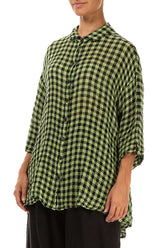 Loose Lime Check Gauze Linen Shirt 3