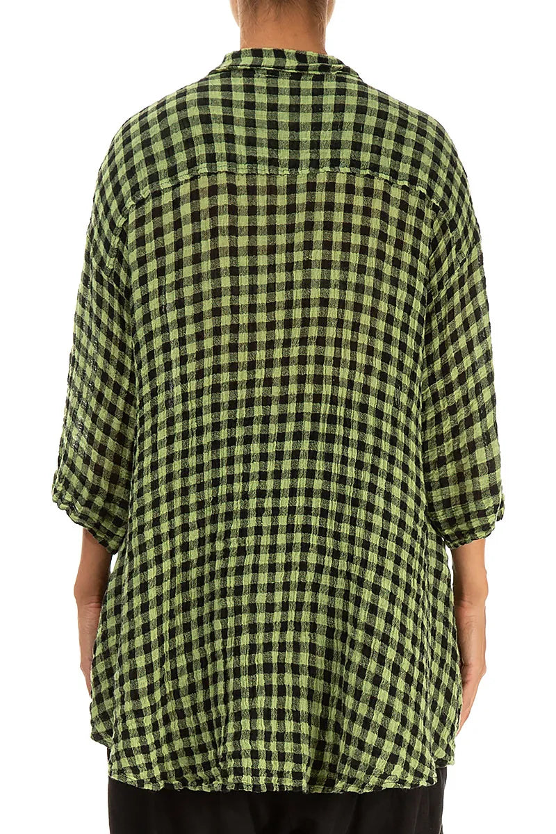Loose Lime Check Gauze Linen Shirt 2