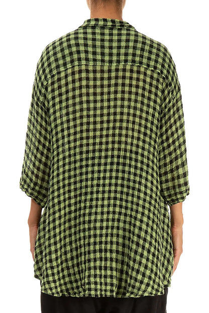 Loose Lime Check Gauze Linen Shirt 2