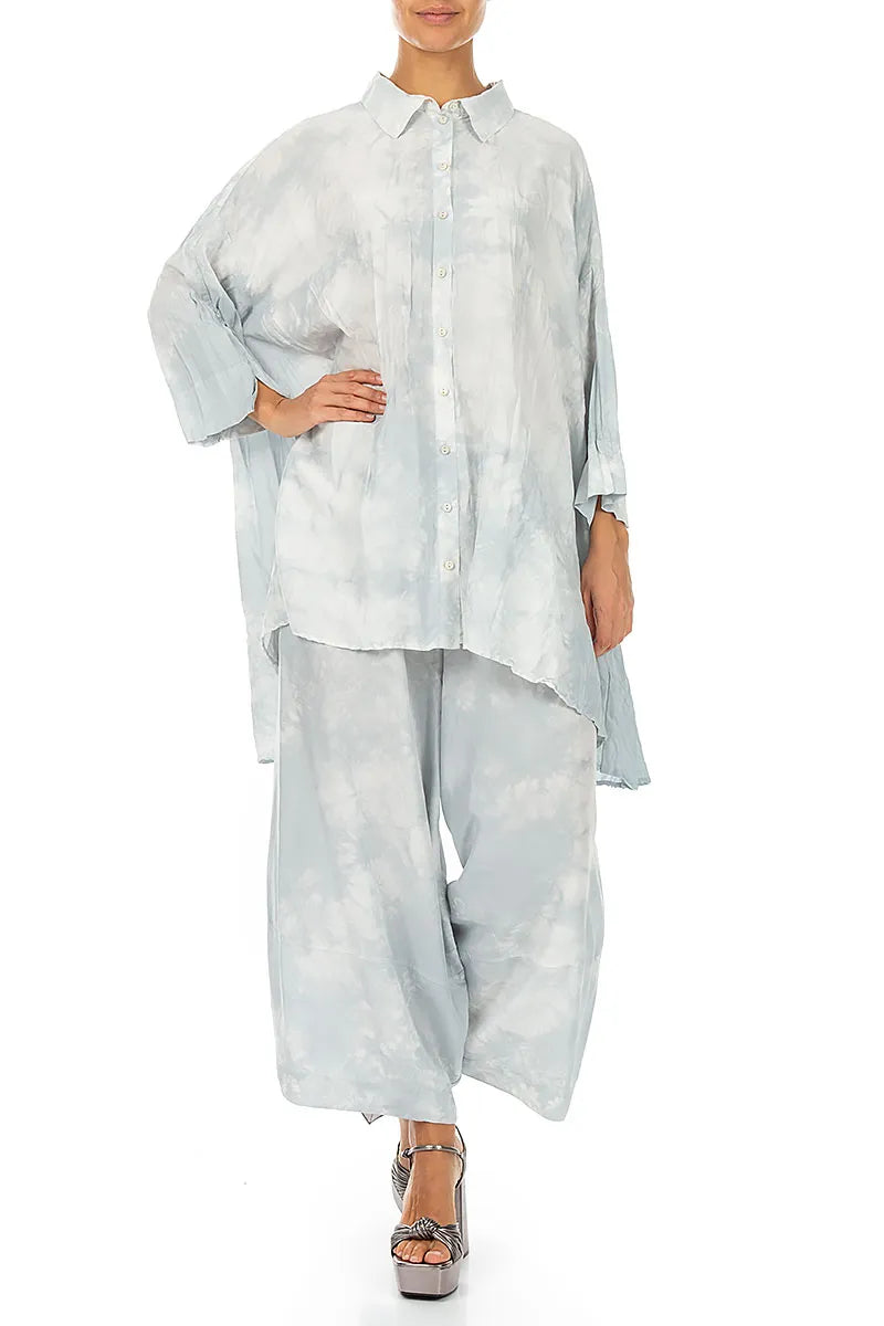 Loose Liquid Silver Pure Silk Trousers