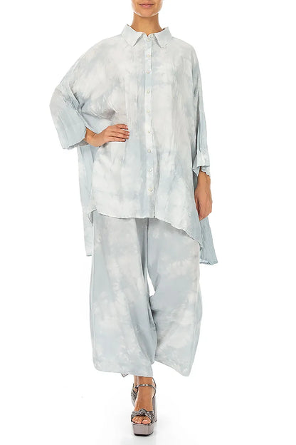 Loose Liquid Silver Pure Silk Trousers