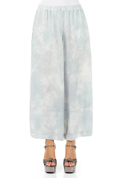 Loose Liquid Silver Pure Silk Trousers