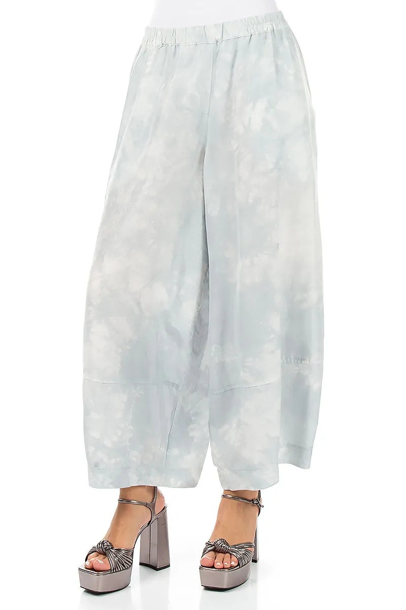 Loose Liquid Silver Pure Silk Trousers