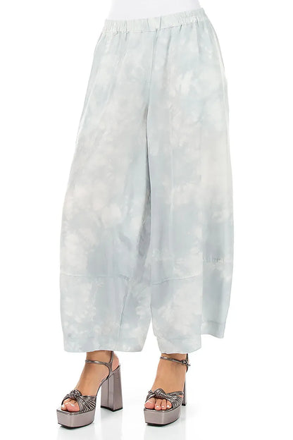 Loose Liquid Silver Pure Silk Trousers