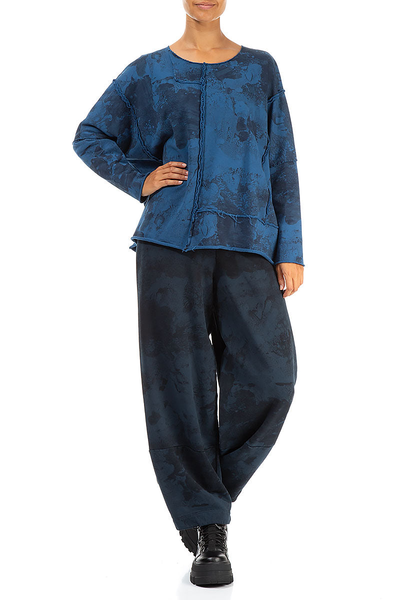 Loose Midnight Blue Alabaster French Terry Cotton Trousers 4