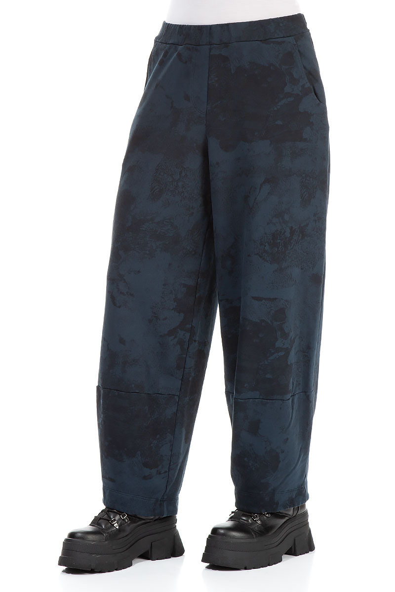Loose Midnight Blue Alabaster French Terry Cotton Trousers 3