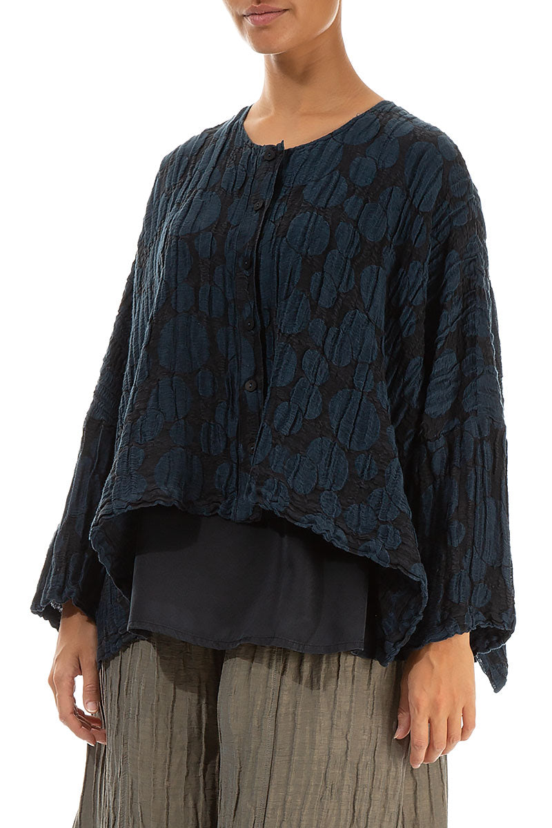 Loose Midnight Blue Circle Silk Linen Jacket 3