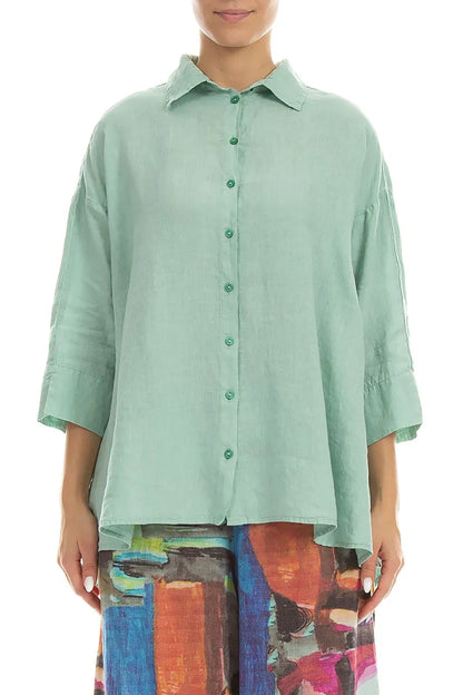 Loose Mint Linen Shirt 1