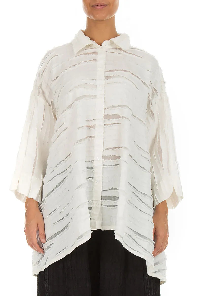 Loose Off White Fray Weave Shirt 1