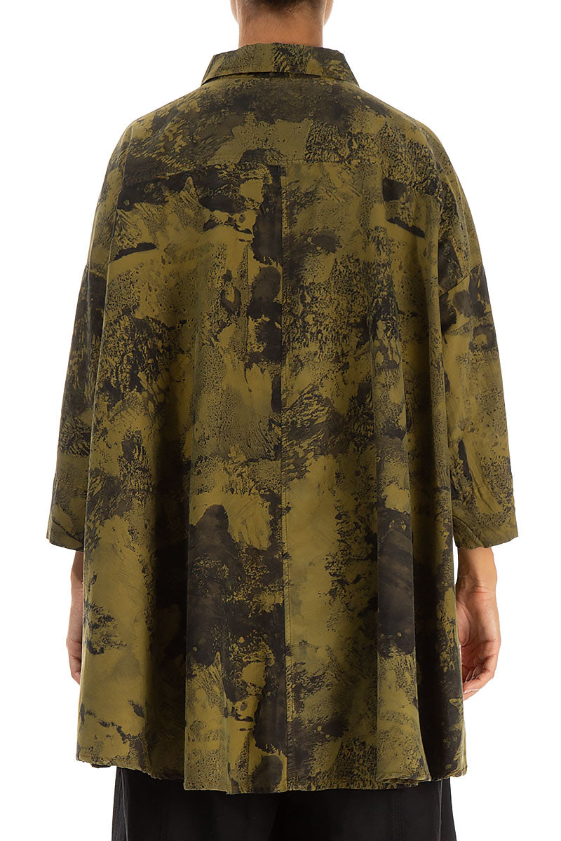 Loose Olive Alabaster Silk Cotton Shirt 2