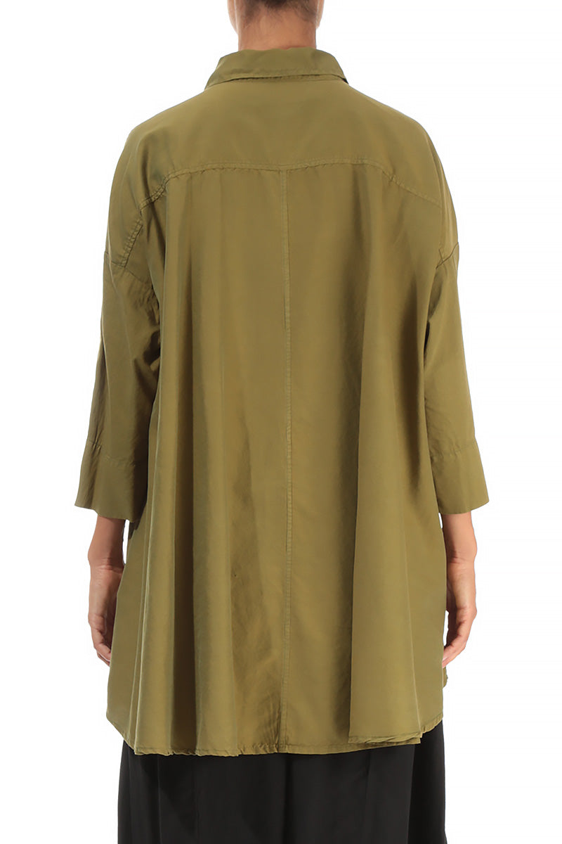 Loose Golden Olive Silk Cotton Shirt 2