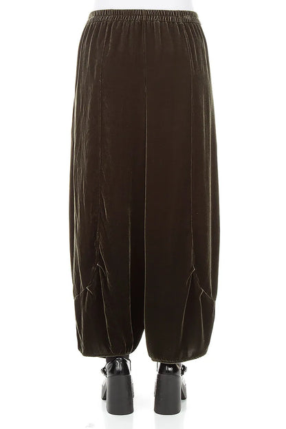 Loose Olive Silk Velvet Trousers 2