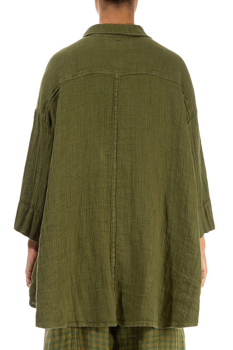 Loose Olive Textured Linen Shirt 2