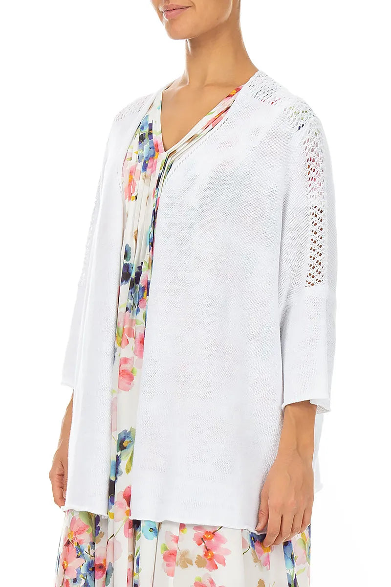Loose Openwork White Linen Cardigan 3