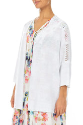 Loose Openwork White Linen Cardigan 3