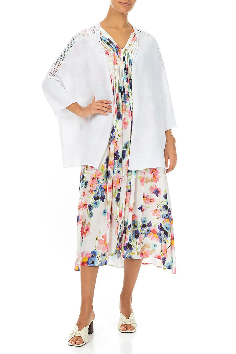 Loose Openwork White Linen Cardigan 4