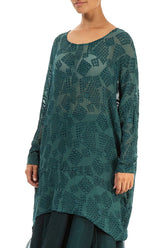 Loose Patterned Teal Silk Tunic 3
