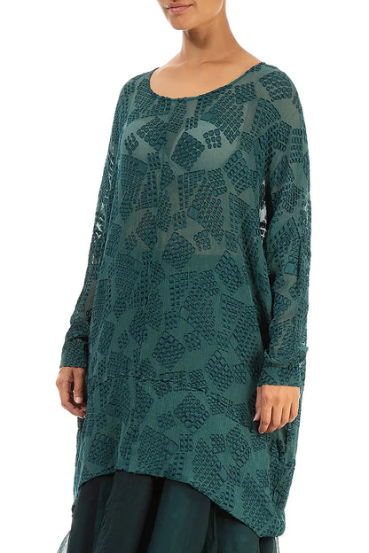 Loose Patterned Teal Silk Tunic 3