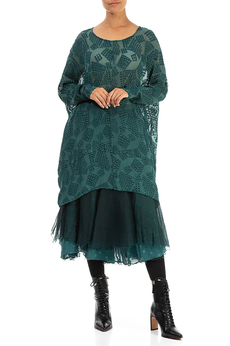 Loose Patterned Teal Silk Tunic 4