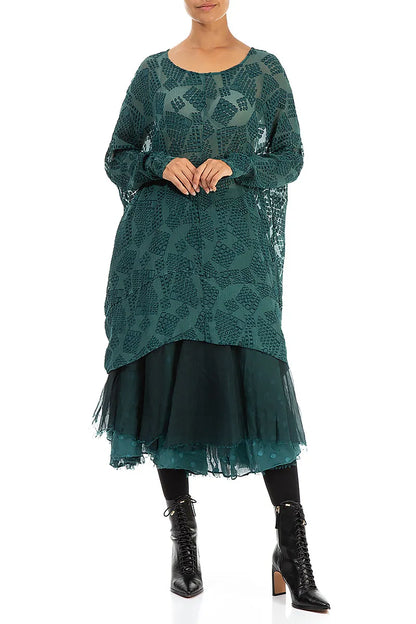 Loose Patterned Teal Silk Tunic 4