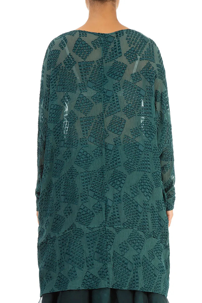 Loose Patterned Teal Silk Tunic 2