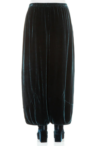 Pantalon ample en velours de soie à motif paon