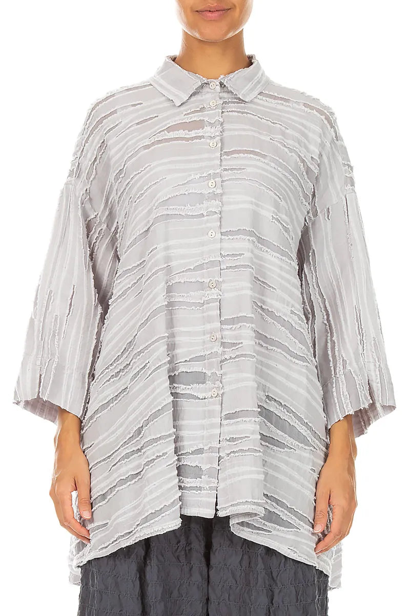 Loose Pearl Grey Fray Weave Shirt 1