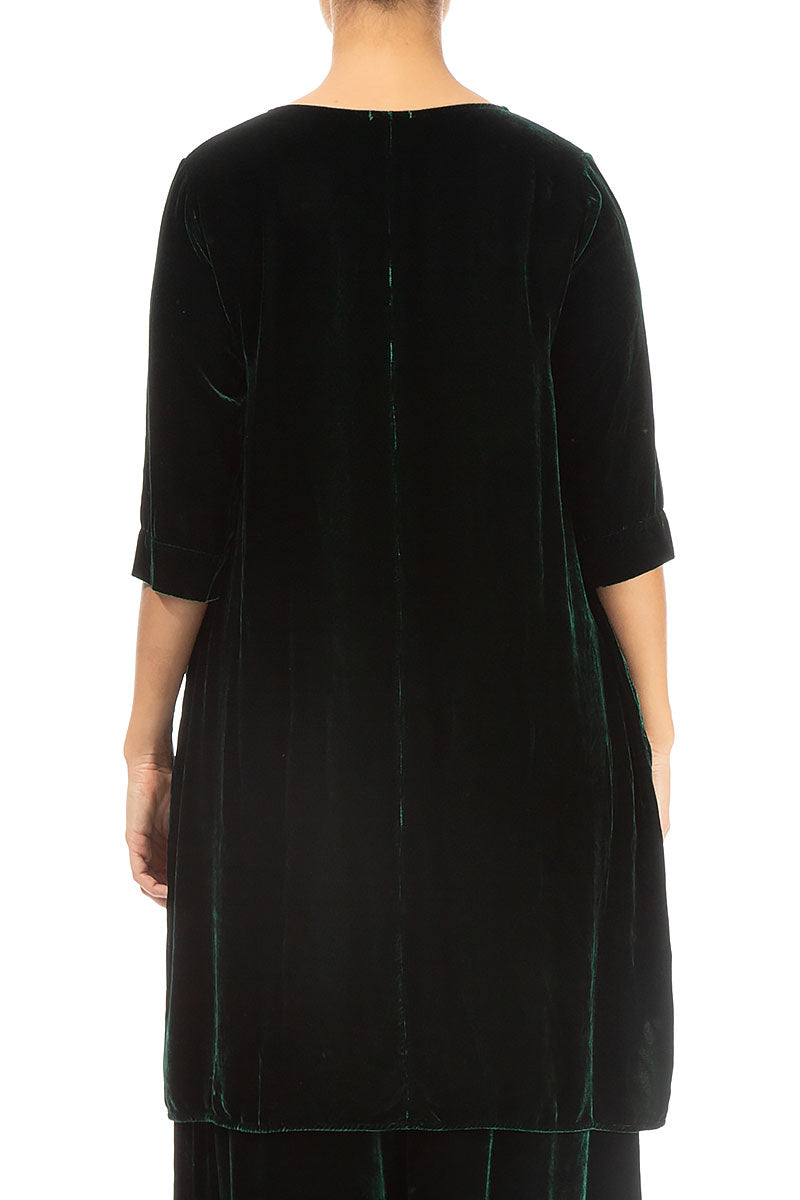 Loose Pine Green Silk Velvet Tunic 2