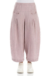 Loose Pink Check Linen Trousers 1