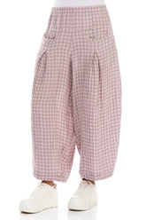 Loose Pink Check Linen Trousers 3