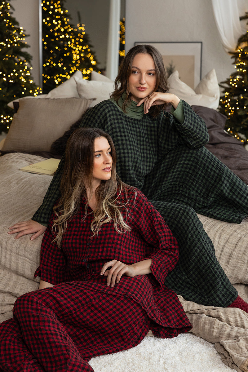 Loose Red Check Linen Shirt 6