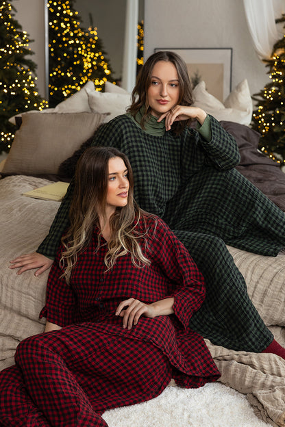 Loose Red Check Linen Shirt 6