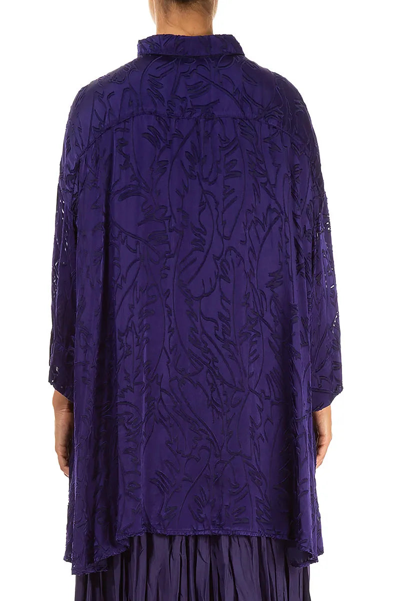 Loose Royal Purple Devoré Feather Silk Shirt 2