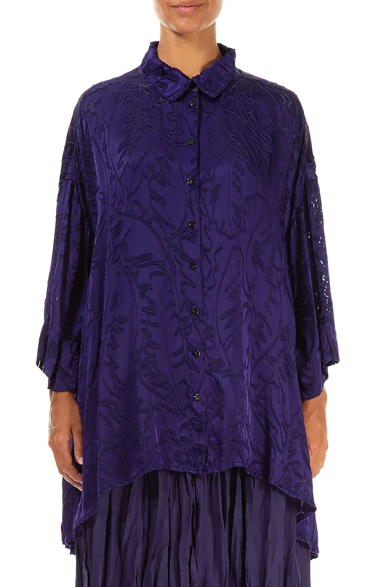Loose Royal Purple Devoré Feather Silk Shirt 1