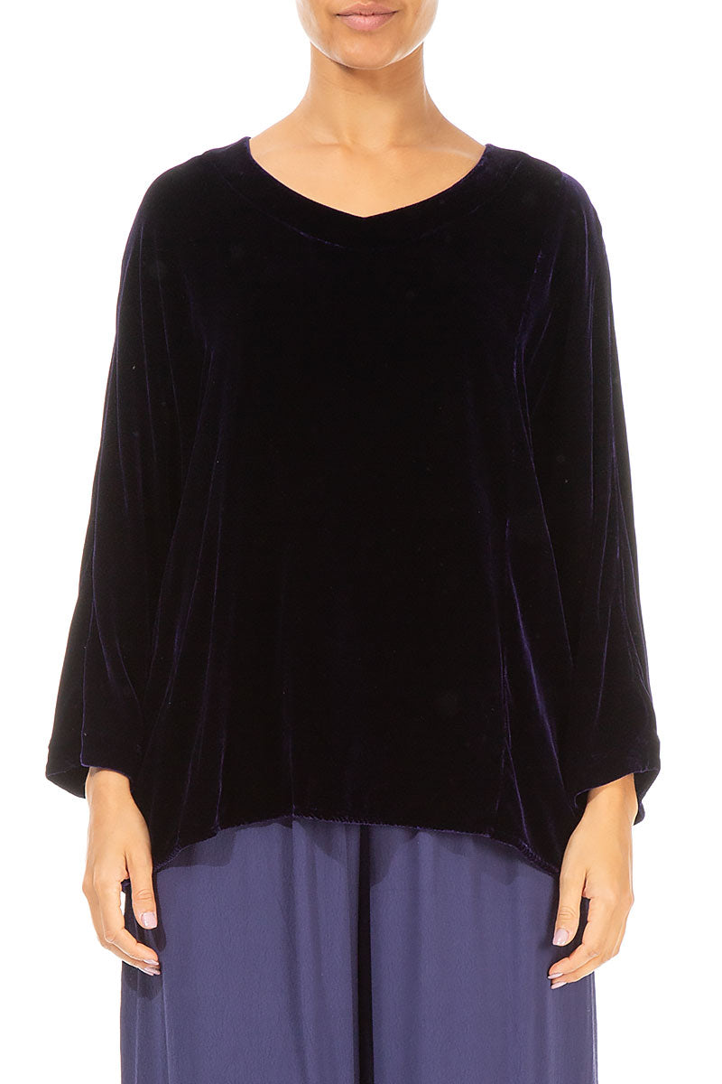 Loose Royal Purple Silk Velvet Blouse 1