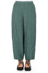 Loose Sage Crinkled Silk Linen Trousers 1