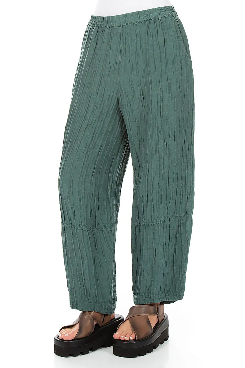 Loose Sage Crinkled Silk Linen Trousers 3