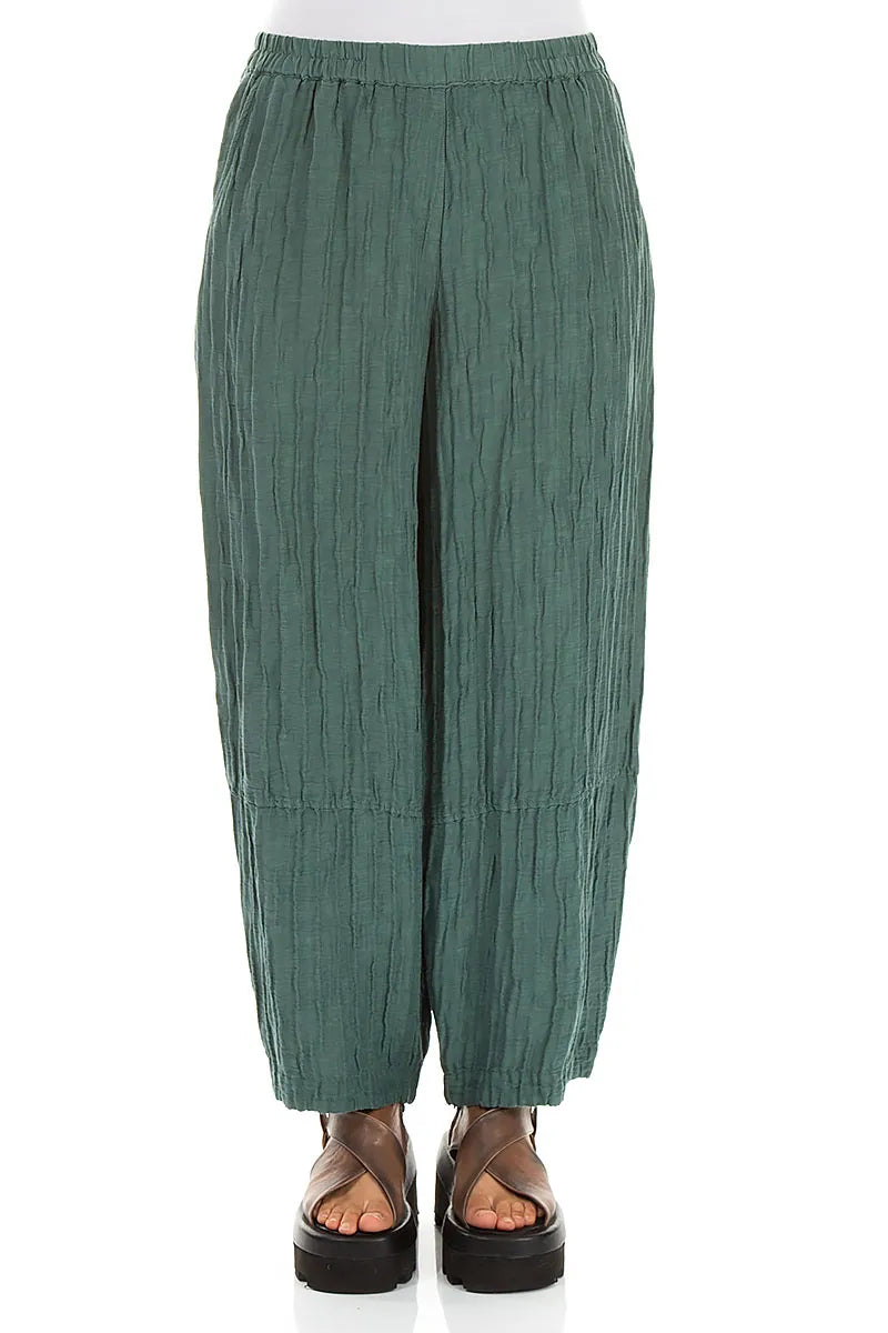 Loose Sage Crinkled Silk Linen Trousers 1