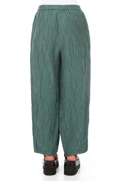 Loose Sage Crinkled Silk Linen Trousers 2