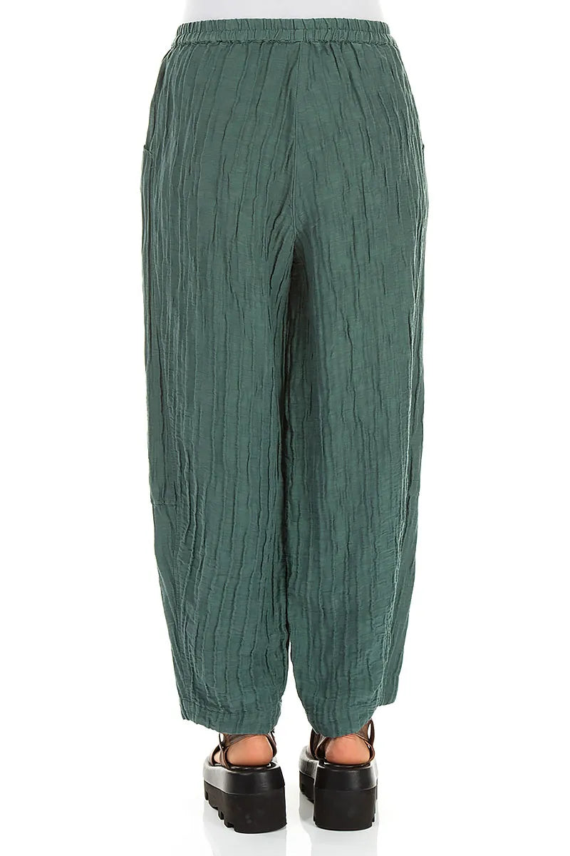 Pantalon ample en lin et soie froissés couleur sauge